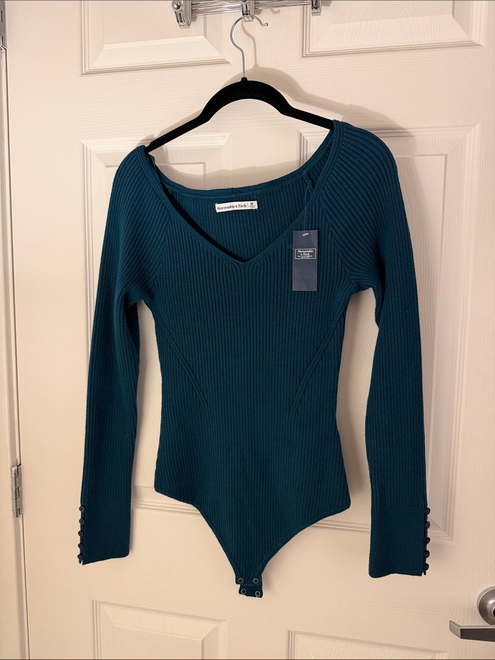 Abercrombie & Fitch Teal Ribbed V-Neck Long Sleeve Snap Bodysuit